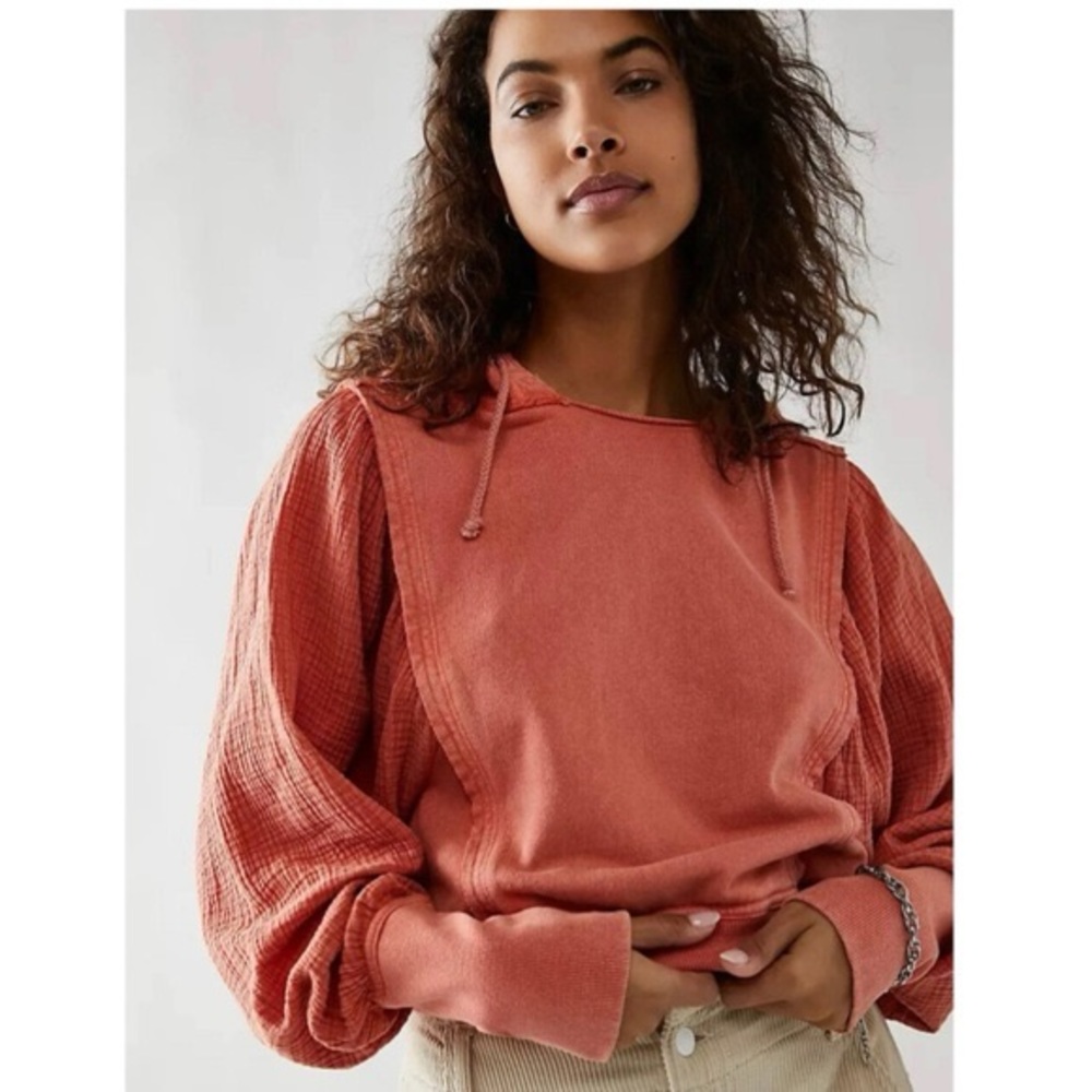 NWOT Free People Love Letter Oversized Hoodie in Light Orange Cinnamon Small
